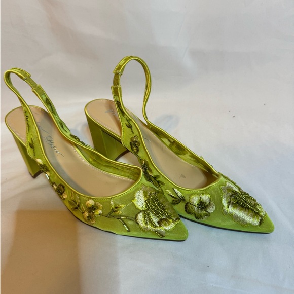 Betsey Johnson Shoes - Betsey Johnson Lime Green Embroidered Slingback Pumps